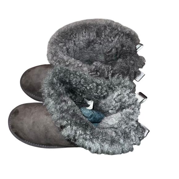 UGG SHORT BAILEY BOW GREY GRAY SUEDE SHEEPSKIN FUR BOOTS SIZE US 3 YOUTH - Picture 9 of 9